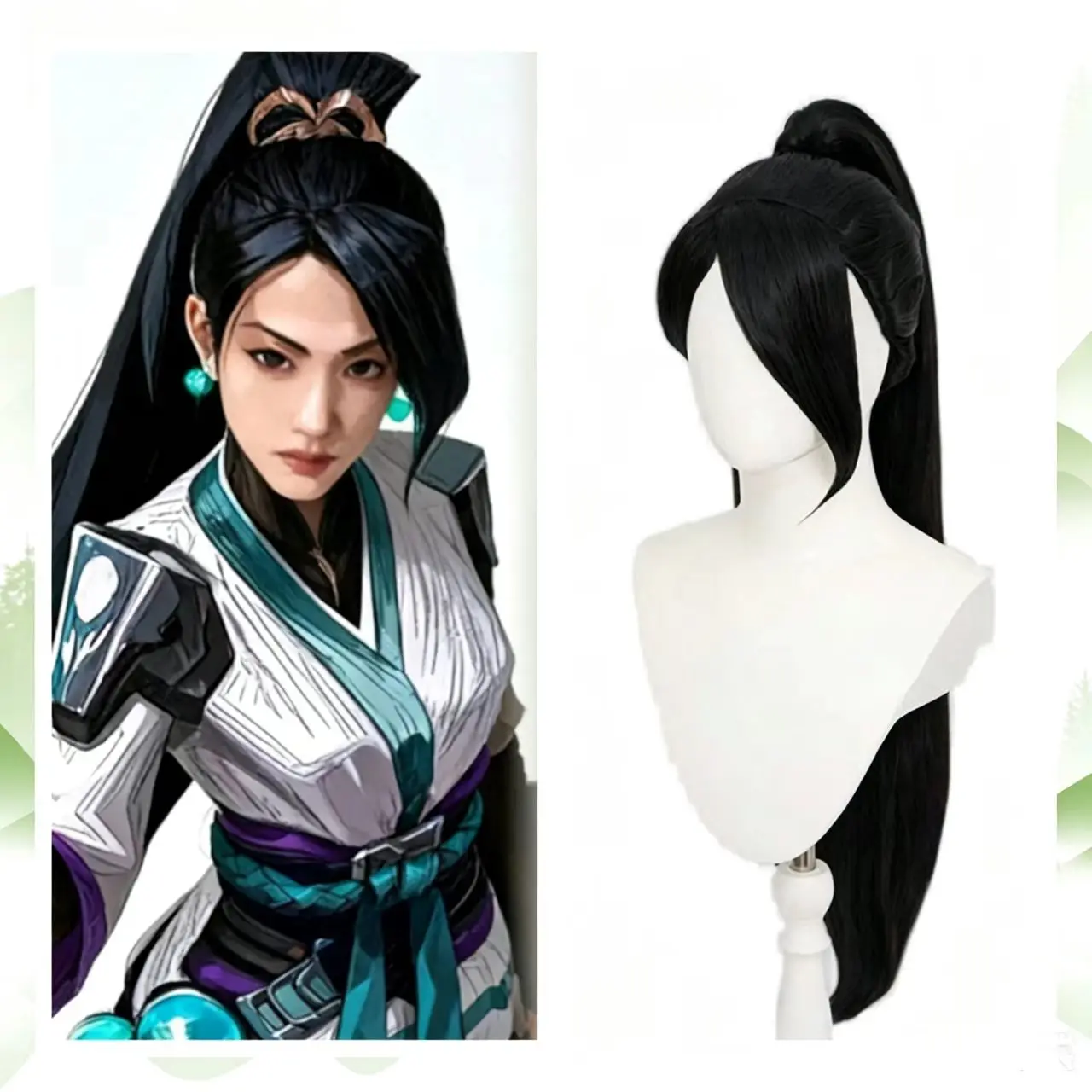 

VALORANT Sage Cosplay Wig Black Long Ponytail Heat Resistant Synthetic Hair For Women Halloween Party Comic Con Role Play