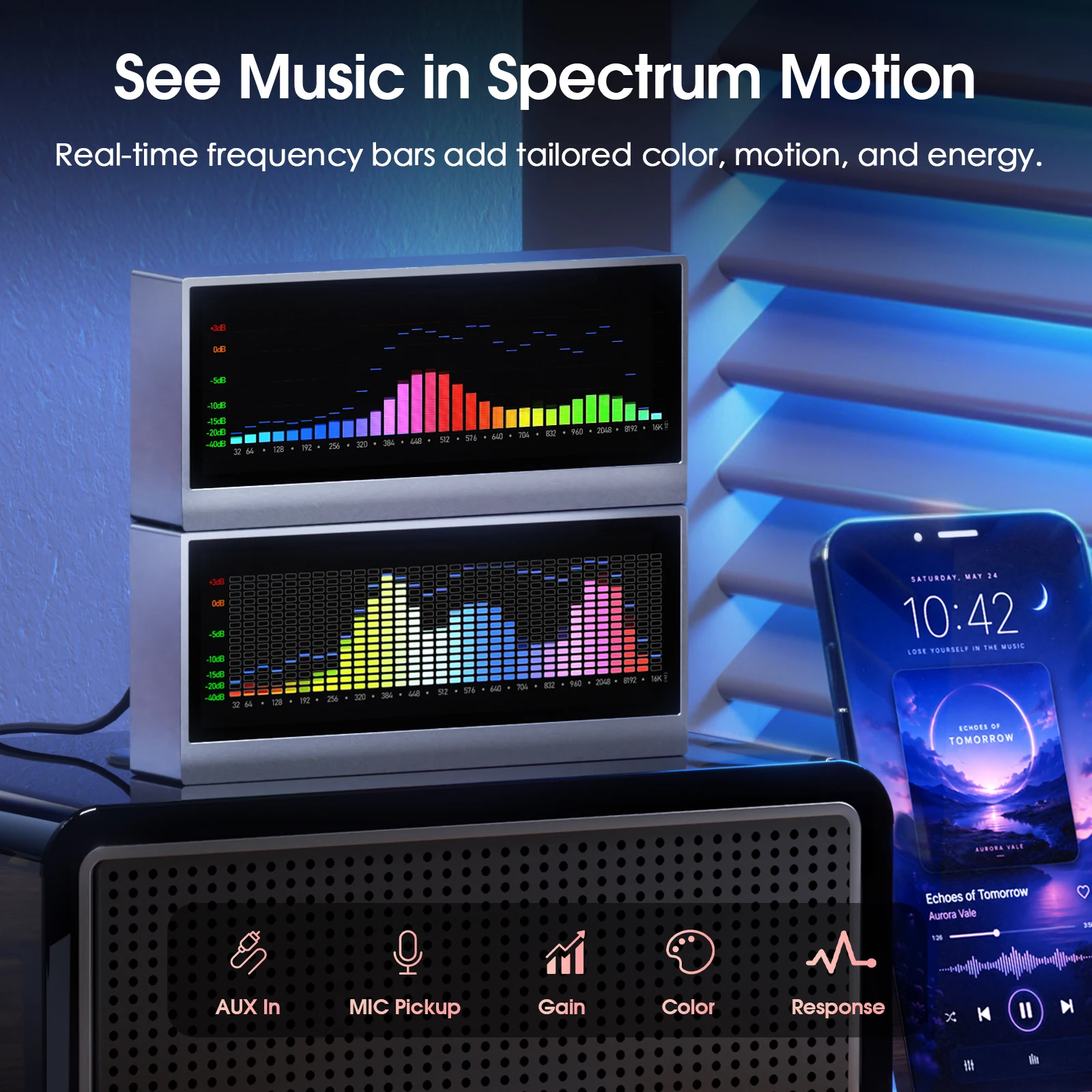 Douk Audio Lab TX7 VU Metr Wizualizator Spektrum Audio Cyfrowy Zegar Biurkowy AUX MIC Pickup Dekoracja Biurka dla Audiofilów Domowego Studia — zdjęcie produktu 4