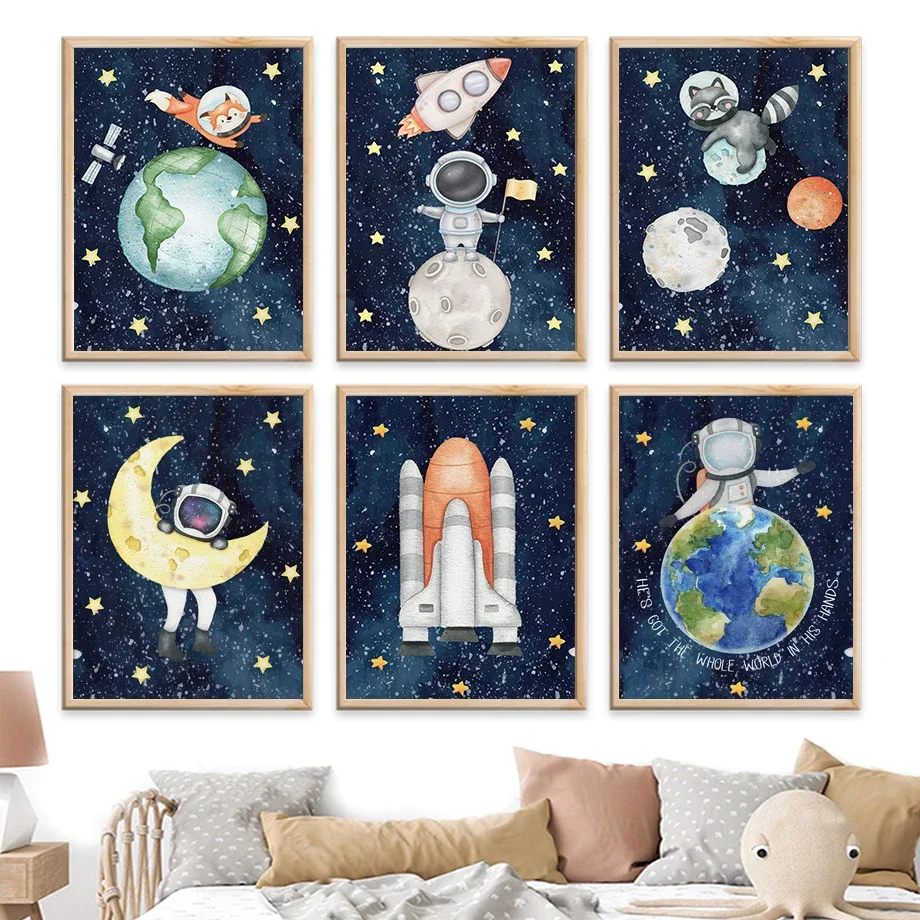 Space Shuttle Astronaut Rocket Planet Space Posters And Prints Wall Art Canvas Painting Picture Kids Boy Bedroom Nursery Decor