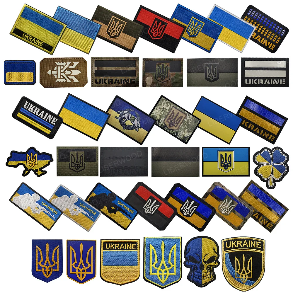 Ukraine-Flagge, Stickerei-Patch, reflektierendes IR-Emblem, Schildform, Abzeichen, taktisches Klett-Abzeichen, Armband für Rucksack, Kappen, Kleidung