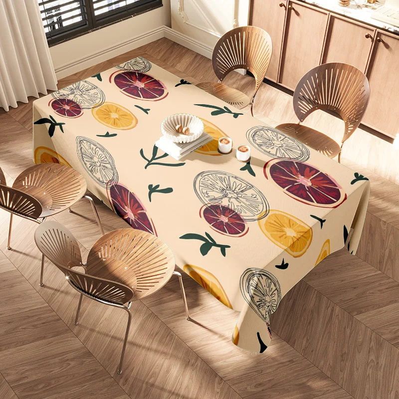 Modern Floral Tablecloth for Dining Room Decor Yellow Orange Lemon Print Cotton Home Textile Cover Size 160x240cm (Model No.YL-C