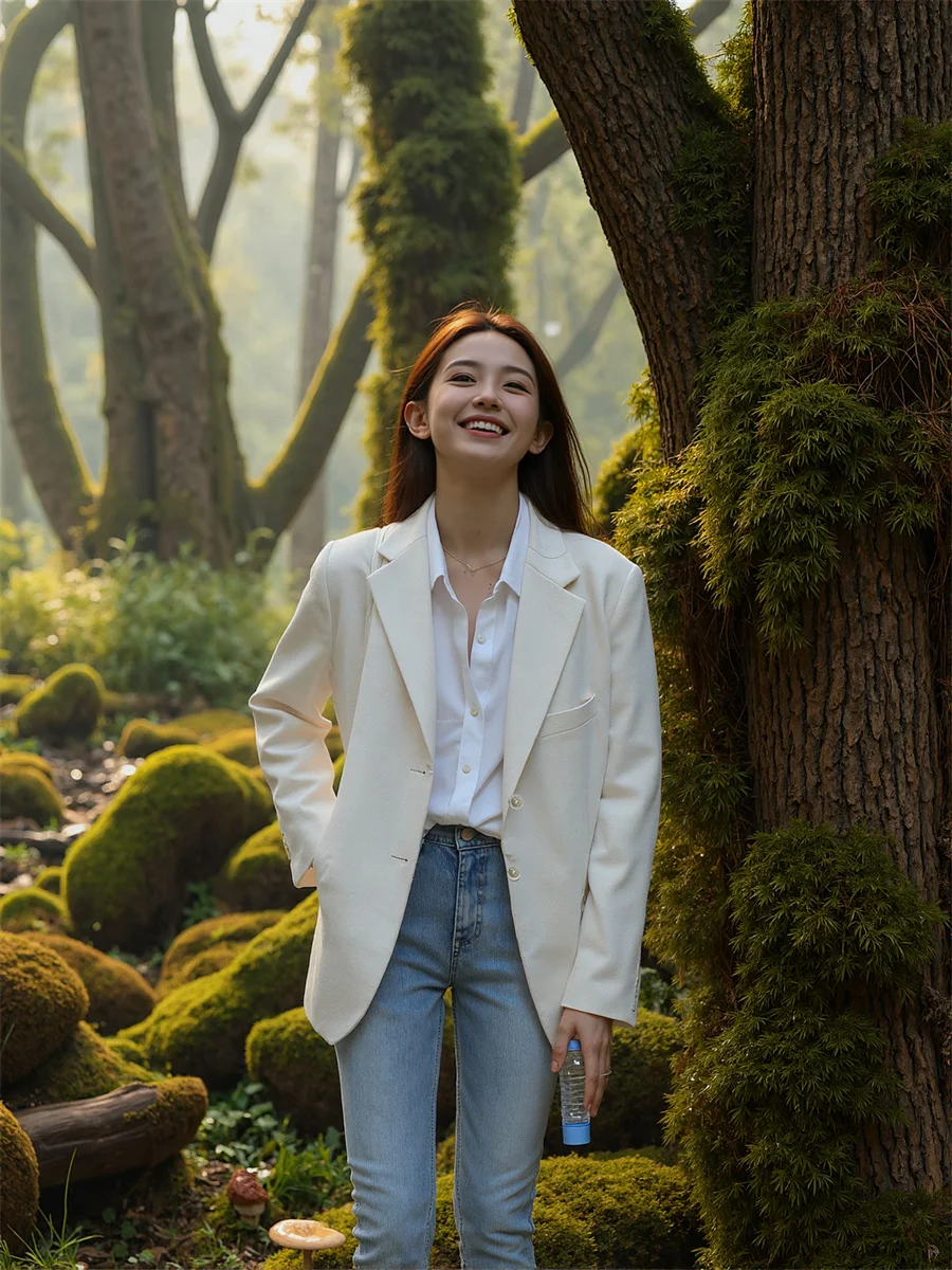 

Black White Button Suit Oversize Blazers Woman Fashion Spring Autumn Solid Color Ladies Clothing Korean Chic Elegant Casual Tops