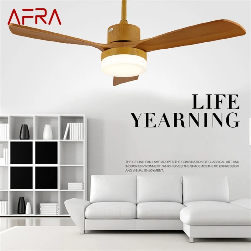 

AFRA Wood Ceiling Fan Lights Modern Simple LED Lamp with Remote Control for Home Living Dining Room