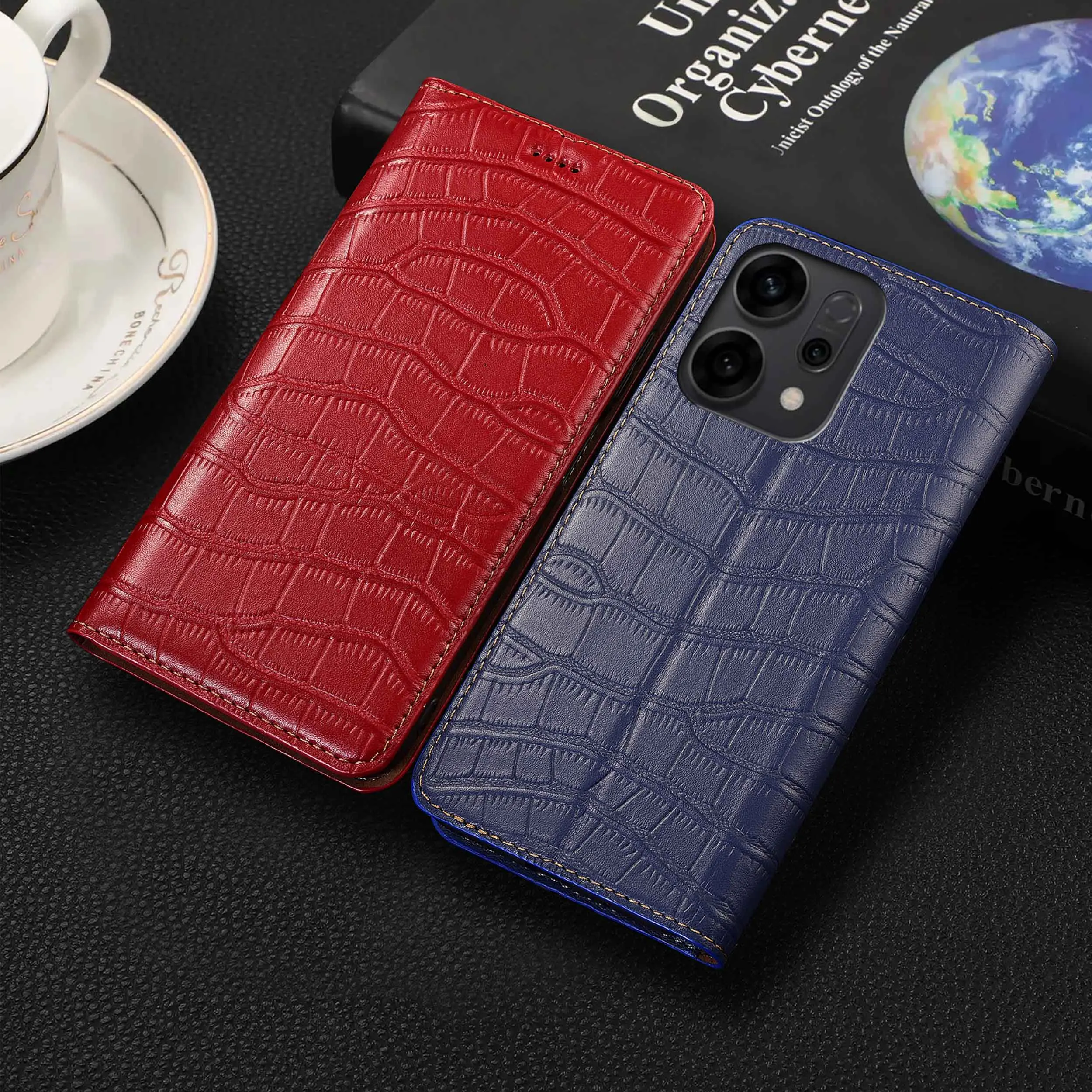 

Для OPPO Reno 8 8Z 8T 9 10 11 11F 12 12F 13 14 Pro Plus 4G 5G чехол с рисунком крокодила из натуральной кожи, раскладной чехол для телефона из воловьей кожи