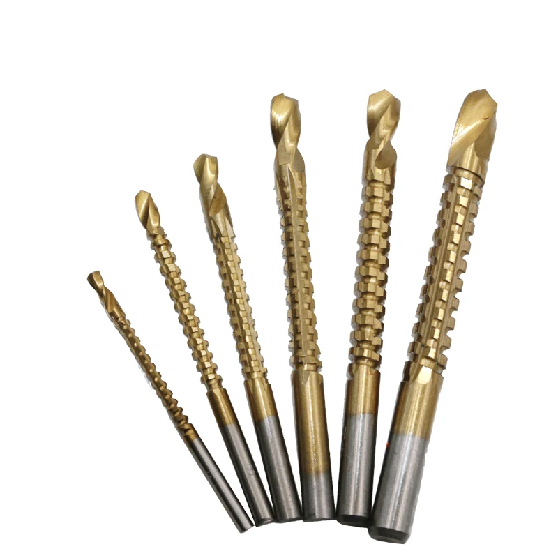 6 pezzi Set di punte da trapano Acciaio ad alta velocità Punzonatura del legno Scanalatura Strumenti per la lavorazione del legno Punta da trapano elicoidale per scanalatura in metallo multifunzione