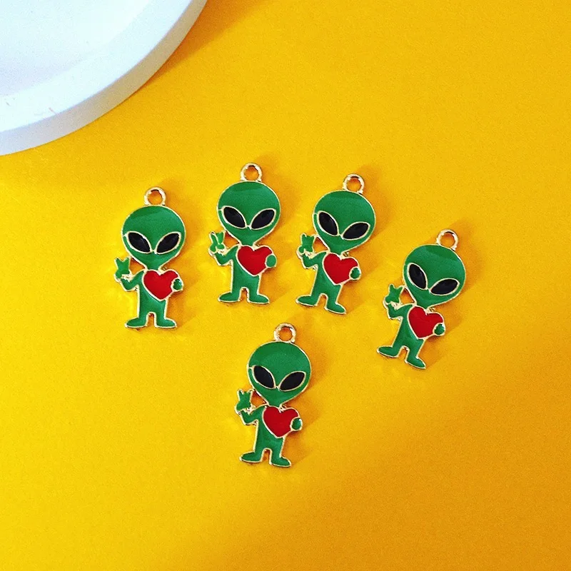 10pcs Simple Alien Alloy Drip Oil Pendant Jewelry, DIY Jewelry Making Earrings, Keychains, Jewelry Accessories