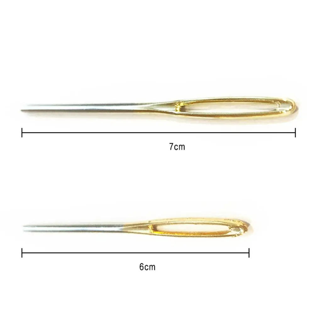 2pcs Metal Large Eye Golden Tail Blunt Needles Hand Sewing Needles Yarn Knitting Needles Darning Knitting Crochet Tool