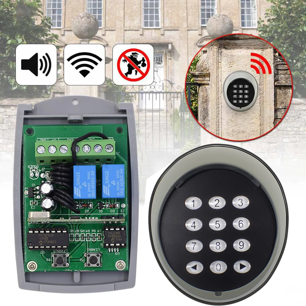 Newest Metal Wireless Keypad Opener And 2 Channel Relay Receiver 433mhz Rolling Code Keypad 12V/24V For Garage Door Gate