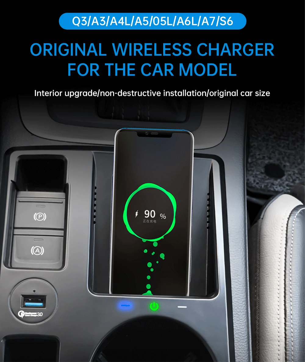 MOCENDO 15W Fast Wireless Car Charger for Audi Q3 Q3L Sportback 2019-2023 Interior Phone Charging Plate Mat Car Accessory