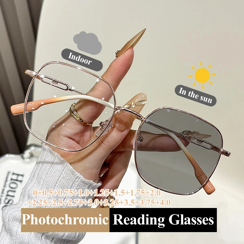 

Fashion Large Frame Photochromic Reading Glasses Women Anti-UV Sunglasses Blue Light Blocking Prescription Lenses Diopter+2.25