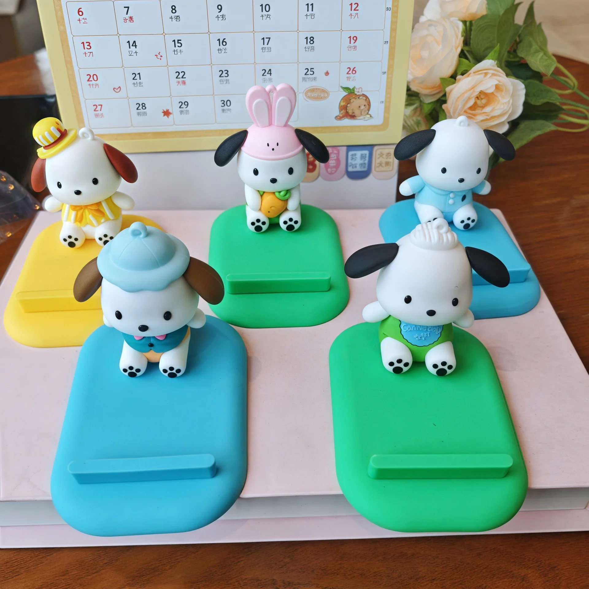 

Kawaii Sanrio Pochacco Mobile Phone Holder Cartoon Anime Doll Model Cell Phone Holder Desktop Home Decoration Ornament Gifts