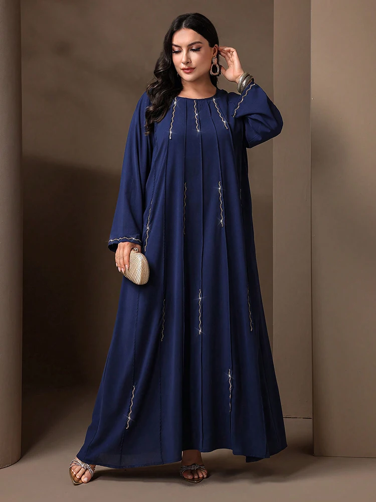 TOLEEN 2024 New Plus Size Women Luxury Elegant Loose Abaya Arabian Party Long Dress Decorated With Water Diamonds, Spring/Summer