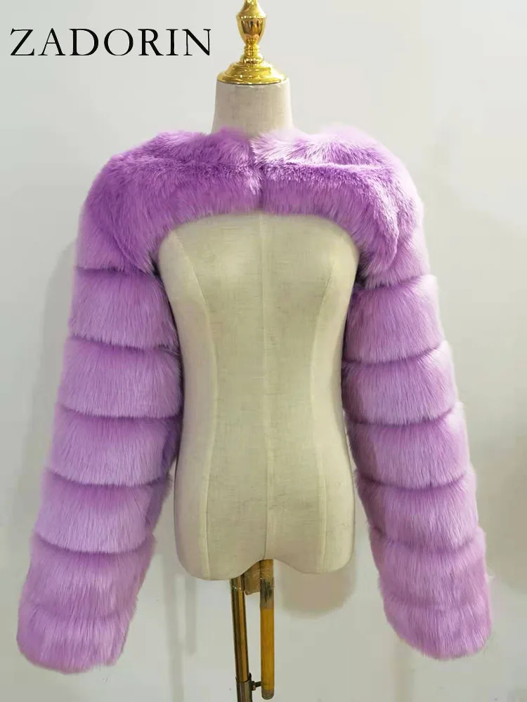 ZADORIN autunno inverno corto cappotto di pelliccia di volpe sintetica donna lusso procione manica lunga giacche di pelliccia calda capispalla femminile rosa rosso