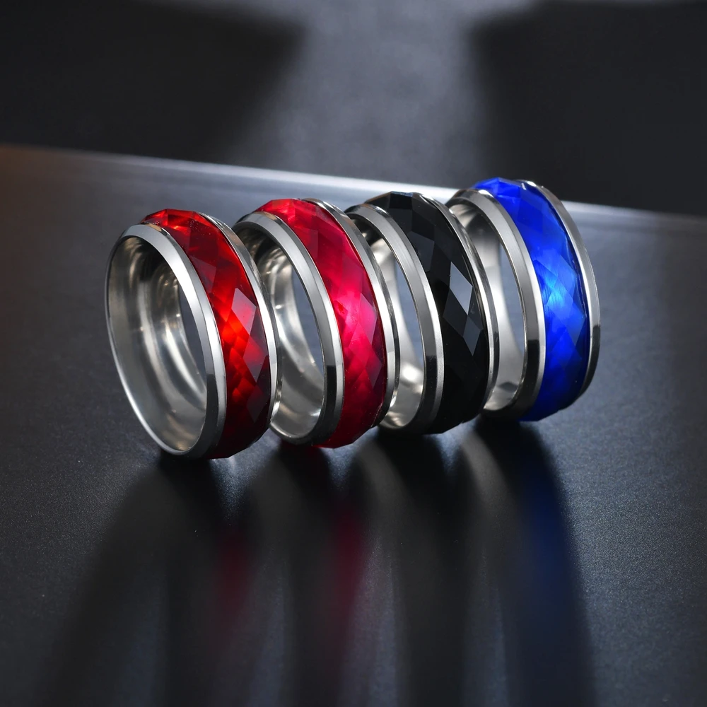 New Black Red Blue Men Ring Stainless Steel Men's Jewelry Wedding Bands Classic Boyfriend Gift 8mm Ring Women Gift