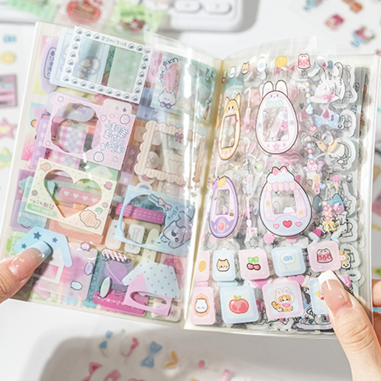 

PET Material Die Cut Sticker Books Mini Cute Cartoon Waterproof Material Decorative Stickers Colorful Time Series DIY Scrapbook