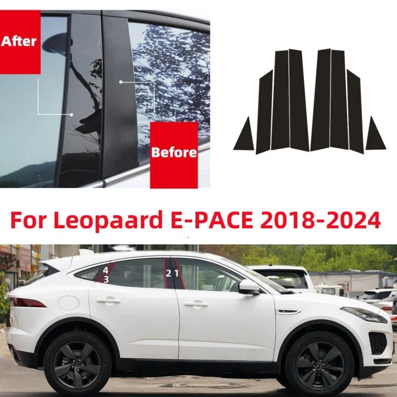 

For Jaguar F-PACE Jaguar E-PACE 2016-2025 8pcs Black Center Column Window Trim Covers B C-Pillar Stickers Accessories