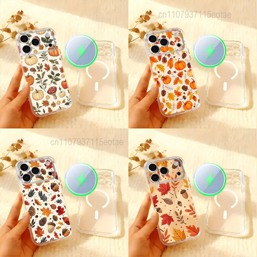 

Autumn Maple Leaf Pumpkin Phone Case For iPhone 17,16,15,14,13,12,11 Pro,Max,Plus,Mini,Air,E Magnetic Frosted Clear