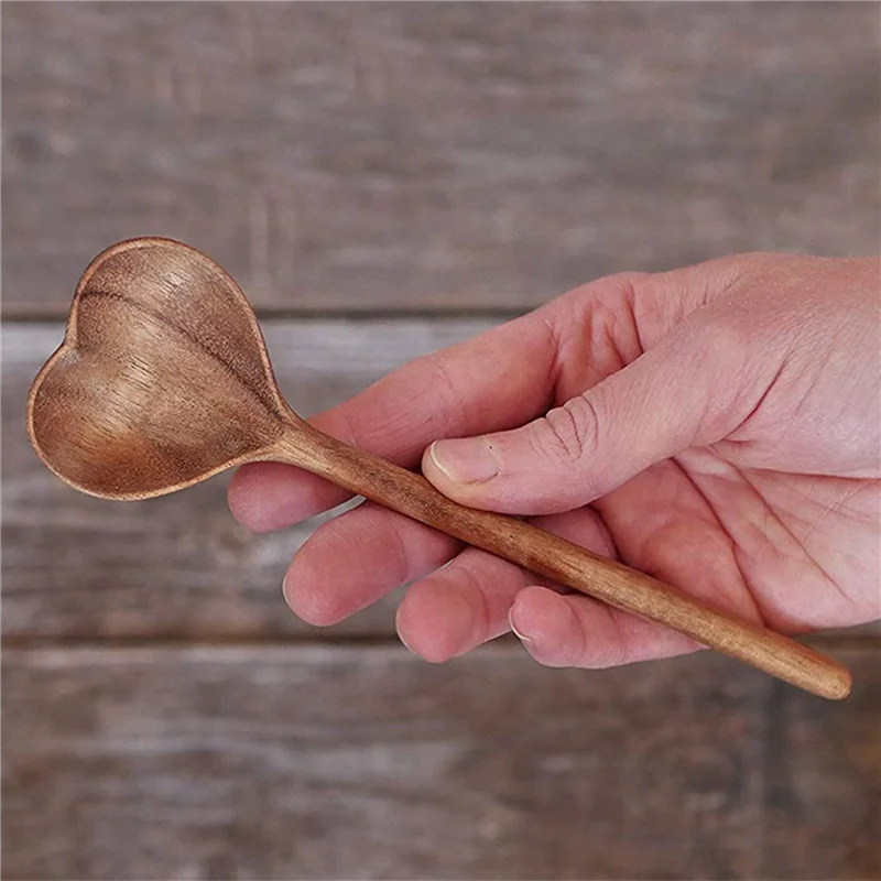 ABZS Wooden Heart-Shaped Spoon - Coffee Tea And Sugar Set ulasan dan harga