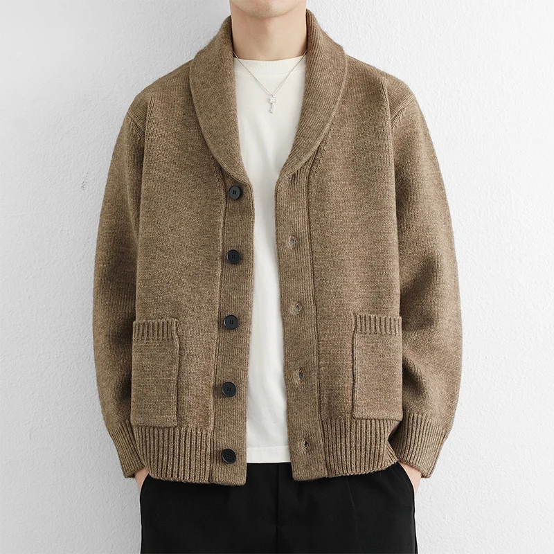 

Весенне-осенний вязаный кардиган мужской, однобортный, повседневный, деловой, с отложным воротником, для бизнеса и уличной моды, куртка-кардиган