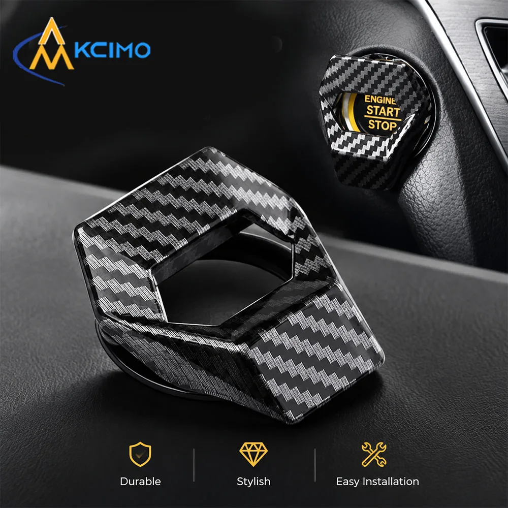 Car One Button Start Stop Button Cover Carbon Fiber Style Ignition Switch Button Protective Decor Cap