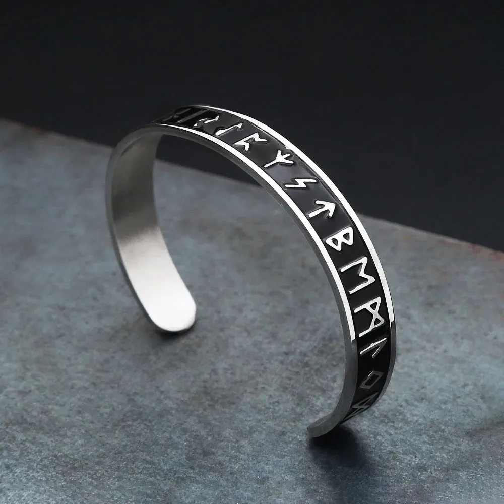 Viking Rune Open Bangle Nordic Alphabet Rune Bracelet For Men Vintage Punk Nordic Mythology Amulet Daily Wear Fashion Jewelry