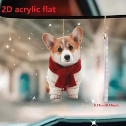 Cute 2D Corgi Acrylic Keychain Christmas Puppy with Red Scarf Pendant Versatile Charm,Decor for Car,Backpack,Home,Festive,Gift
