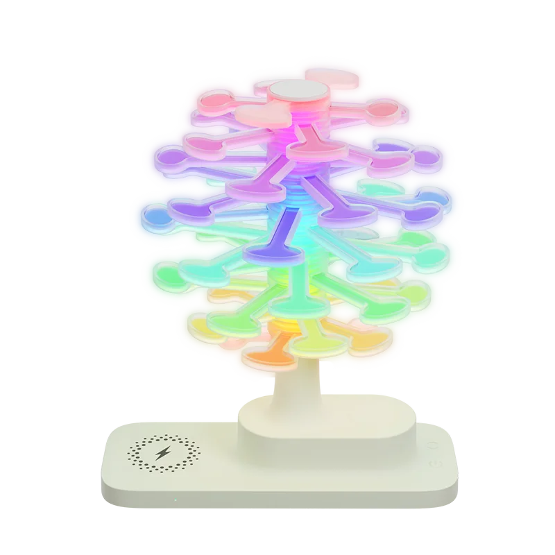 

3D Spiral Tree Shape Table Colorful LED Lamp with 15W Wireless Charger for Phone Watch Novelty Rainbow Lamp Night Light Ornament