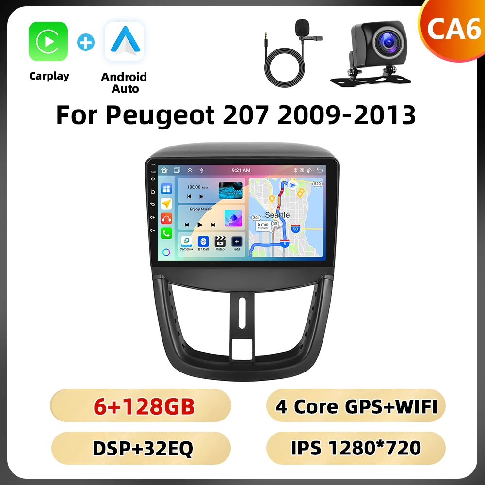 Podofo 8Core Qualcomm Autoradio Voor Peugeot 207 2009-2013 Multimedia Speler Carplay Android Auto 8 + 128G WIFI 4G GPS Auto Stereo