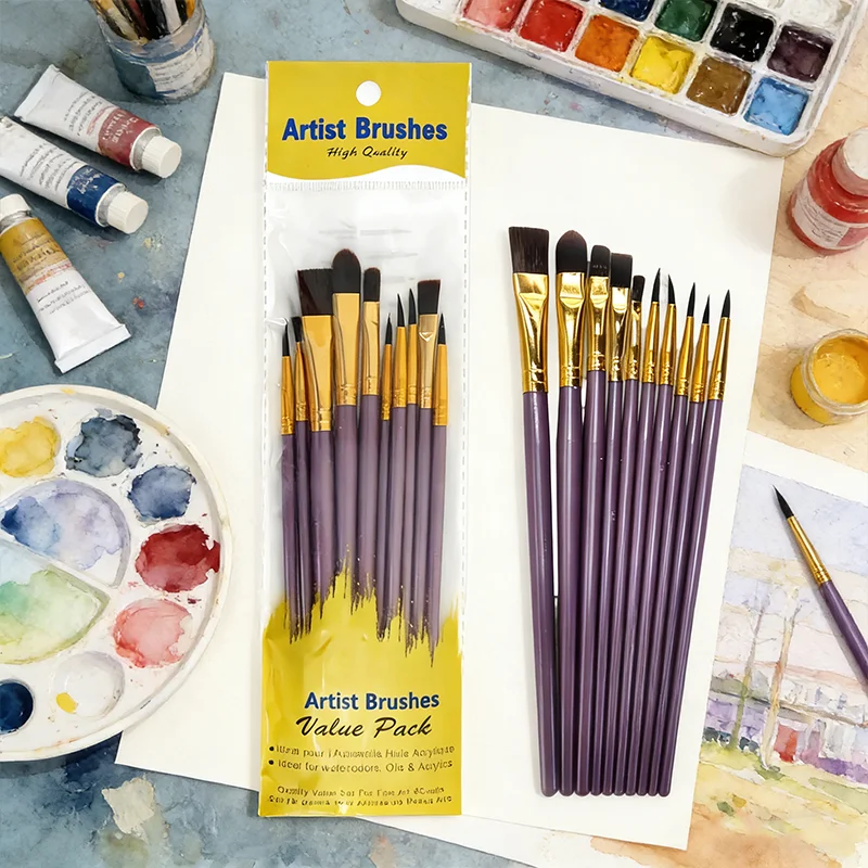 

10-Piece Artist Paint Brush Set - Nylon Bristle Brushes for Watercolor/Acrylic/Oil Painting (Value Pack)