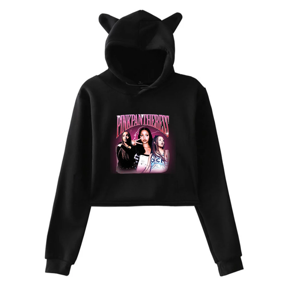 PinkPantheress Pullover Pop Singer Merch Cat Ears Hoodie Long Sleeve Sweatshirts Female Crop Top Women's Clothes