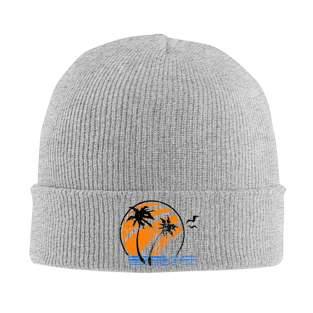Palm trees orange sunset black ocean Men Women Unisex Knitted Hat Beanie Pullover Cap Winter Thermal Warm Christmas Outdoor Cycl view 3