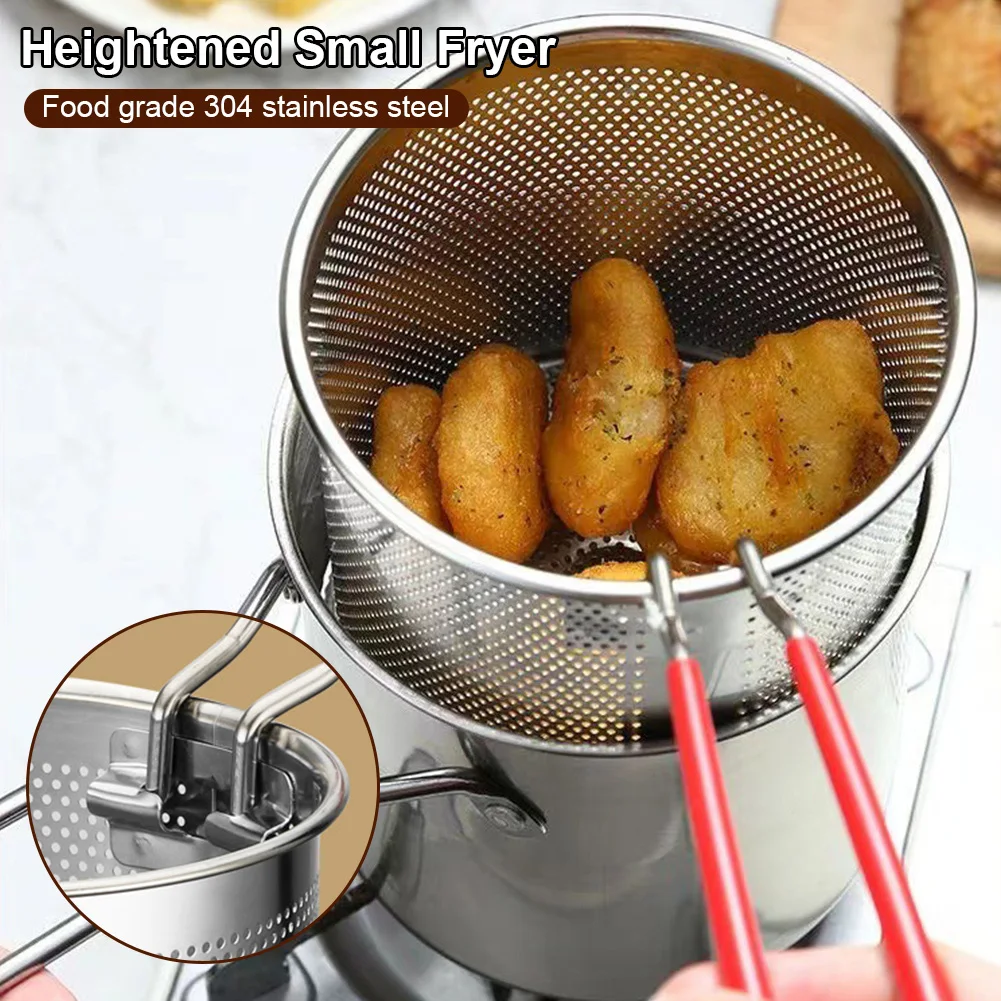 Fritadeira de aço inoxidável com cesta de fritura Panela de leite japonesa Aparelho de cozinha Panela auxiliar de alimentos 1200ml, 304