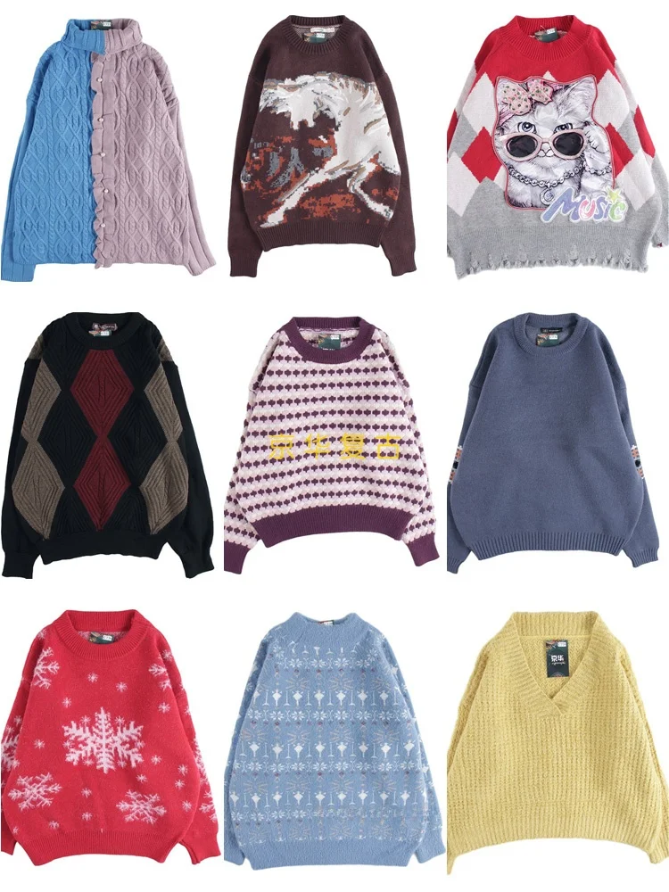 

Винтажный свободный свитер из шерсти Fair Isle, цвет воротника, кровяной узор, осень-зима, модный круглый свет Ne Long Sve