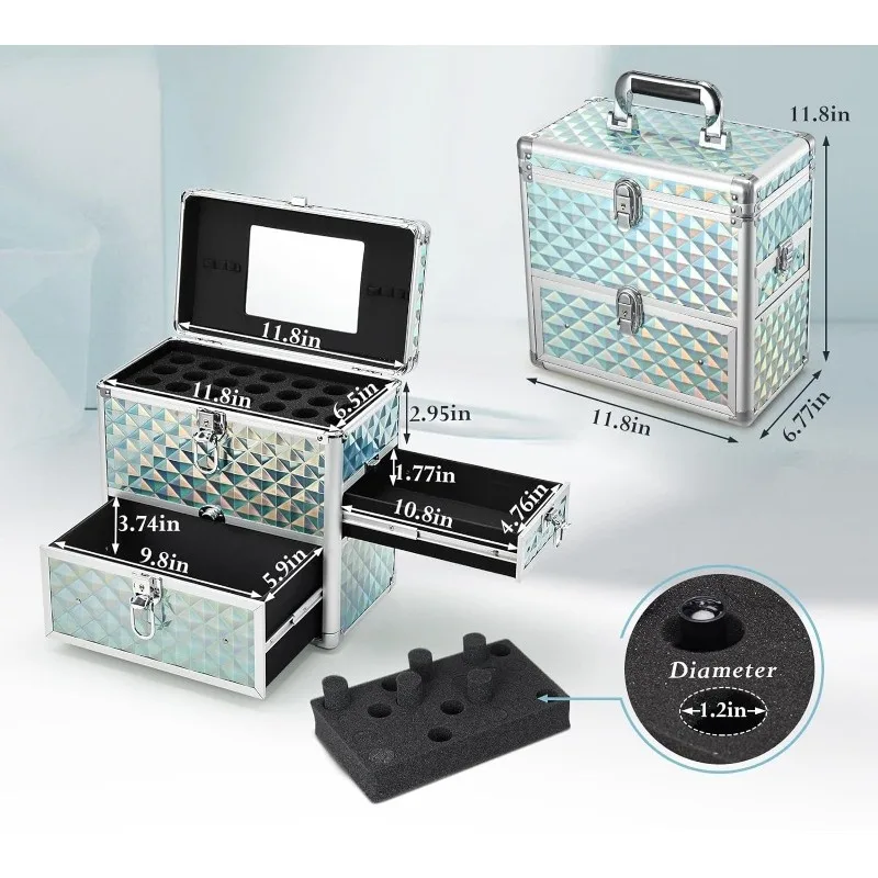 Imagem -02 - Organizador Maquiagem com Divisórias Cosmetic Box Armazenamento Gaveta Espelho Manicure Acessório Nail Art Viagem Case