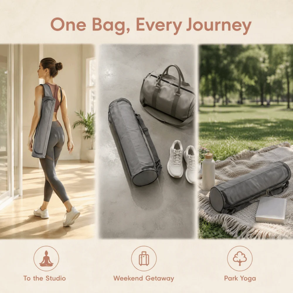 Full-Zip Closure Yoga Mat Carry Bag Adjustable Shoulder Strap Oxford Cloth Fabric Exercise Gym Bag Cylindrical Shape
