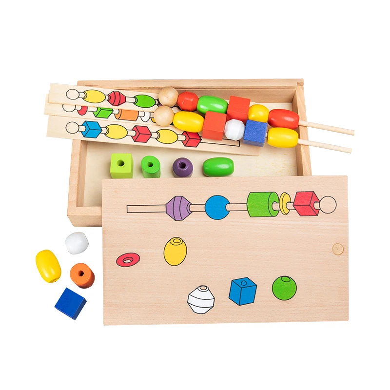 Wooden Threading Toys Montessori Beading Activities for Kids Hand-Eye Coordination Fine Motor Skill Color Shape Matching Game