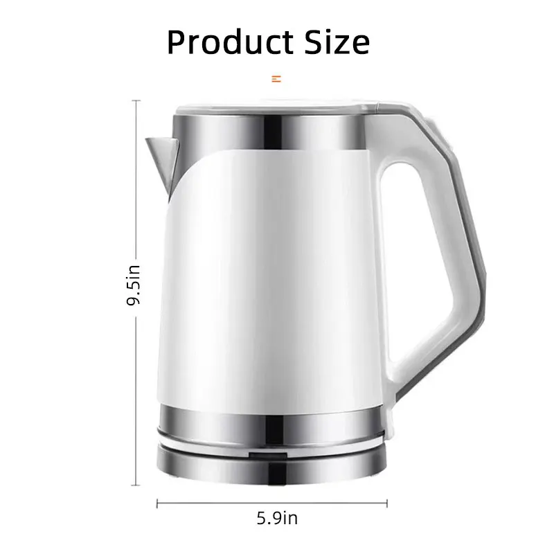 Teko listrik 2ลิตร110V1000W 220V1500-1700W น้ำเดือดเร็วการปิดเครื่องอัตโนมัติการป้องกันการลวกสองเท่าเกรดอาหาร304