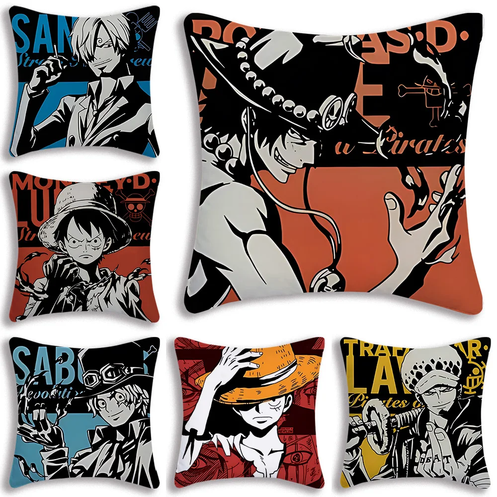 

Anime ONE PIECEs L-Luffy Solons Pillow Covers Cartoon Sofa Decorative Home Double-sided Printing Short Plush Cute Cushion Cover