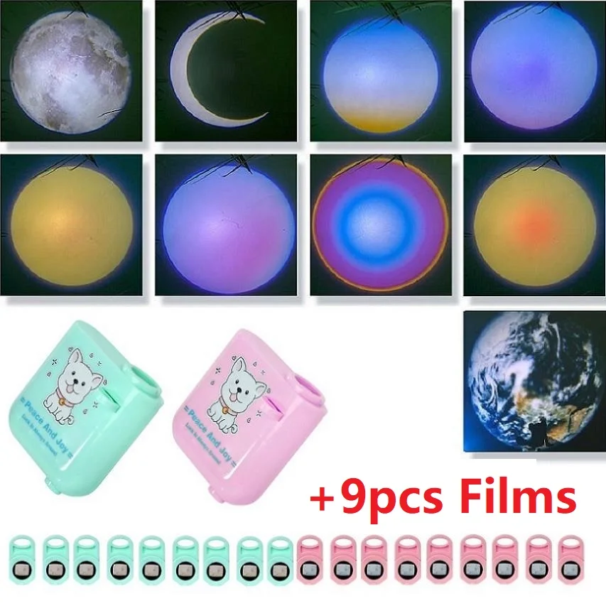 9Pcs Films Moon Projector Lamp mini Galaxy Light Background Atmosphere Projector Night Light Party Birthday Gift Projection Lamp