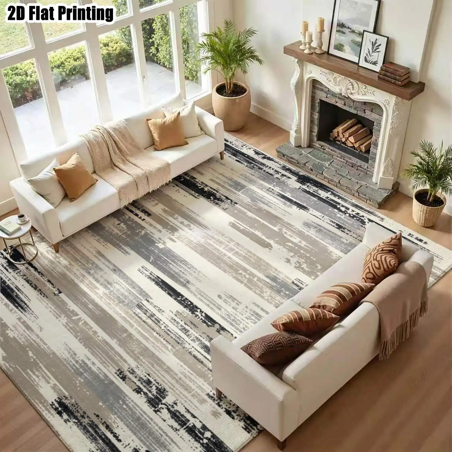 1Pc 2D Printed Carpet: Black & Gray Abstract Line Patterns, Nordic/Instagram Style, Modern Minimalist Geometric Striped Floor Mat, Washable, Multi-Size, Ideal for Home, Entryway, Living Room, Bedroom, Dining Room, Foyer