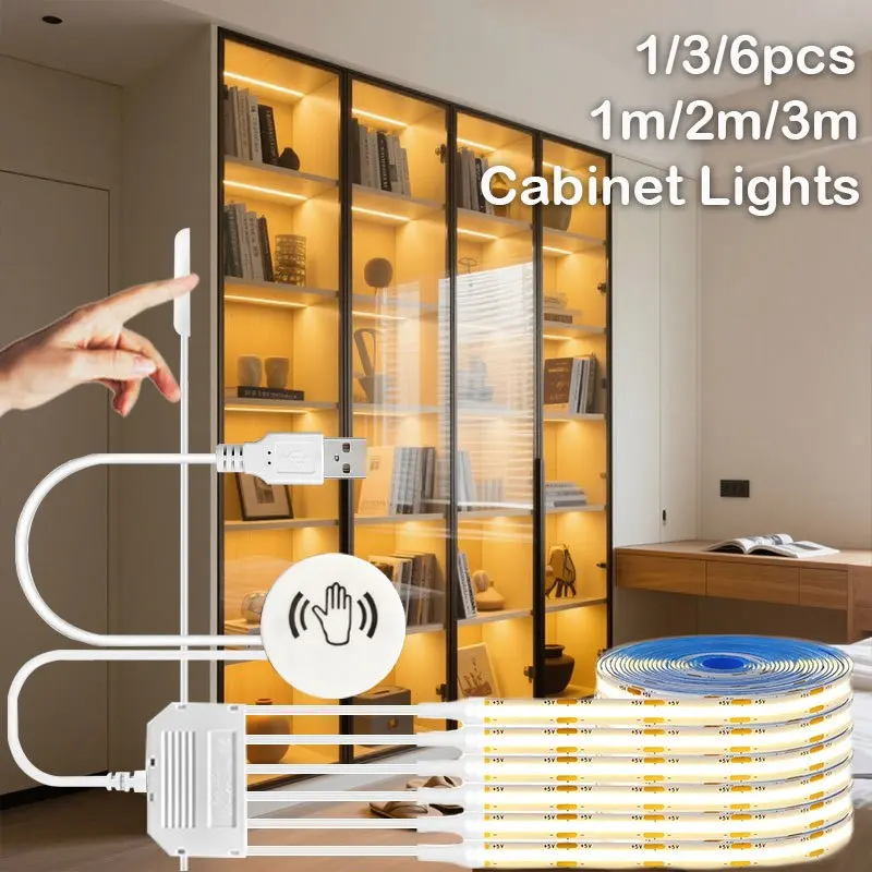 

Cabinet COB Led Strip With Penetrable Touch Sensor Light Dimmable Night Lamps COB LED Tape 1pcs/3pcs/6pcs LED Strip Lightis