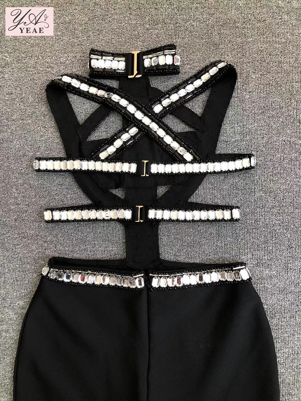 Robe sirène dos nu évidée avec diamant pour femme, longue robe bandage, tambour, célébrité, fête, soirée, sexy, nouveau, automne, 2024