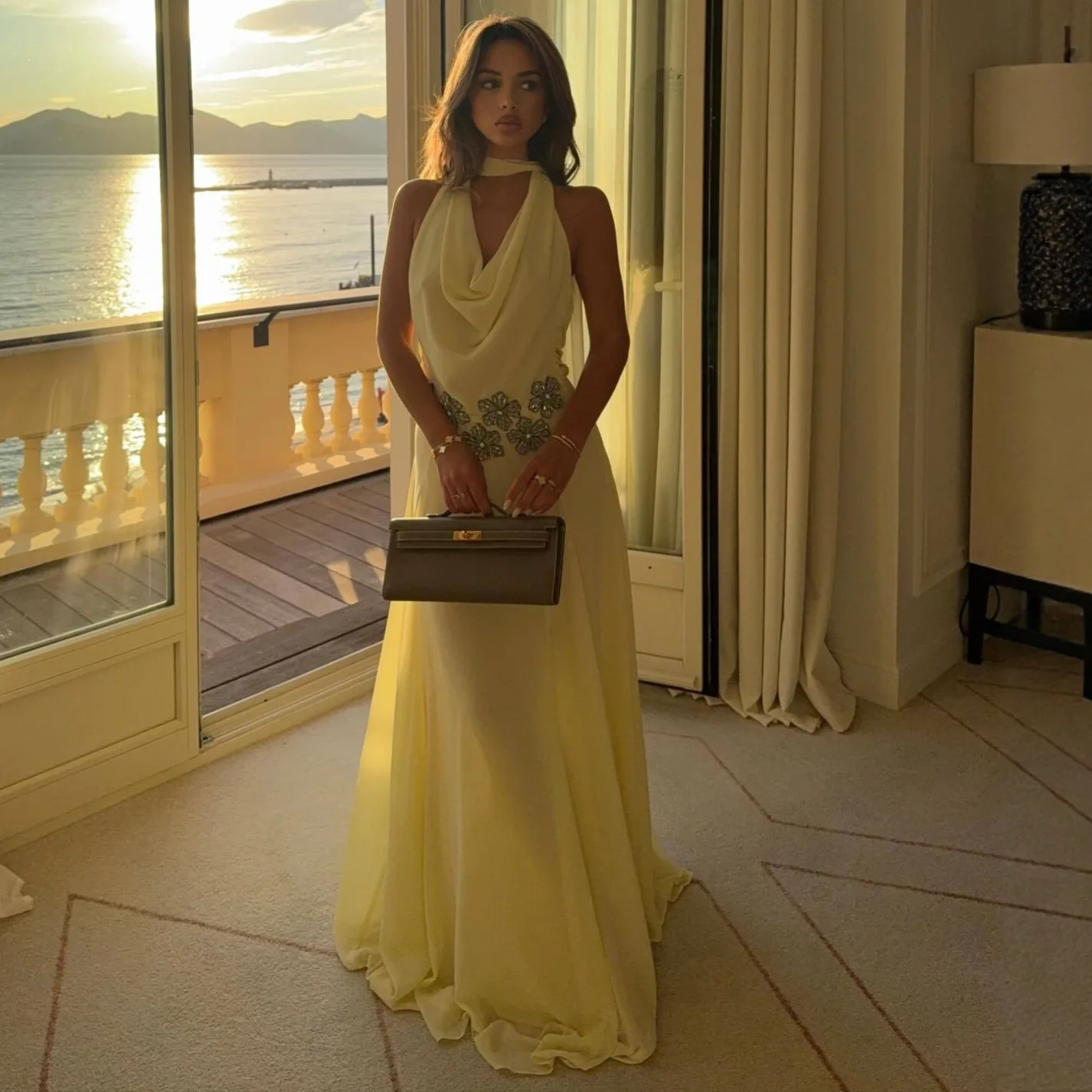 

2026 Women's New Halter Streamer Neck Dress Waist Swing Collar Dress