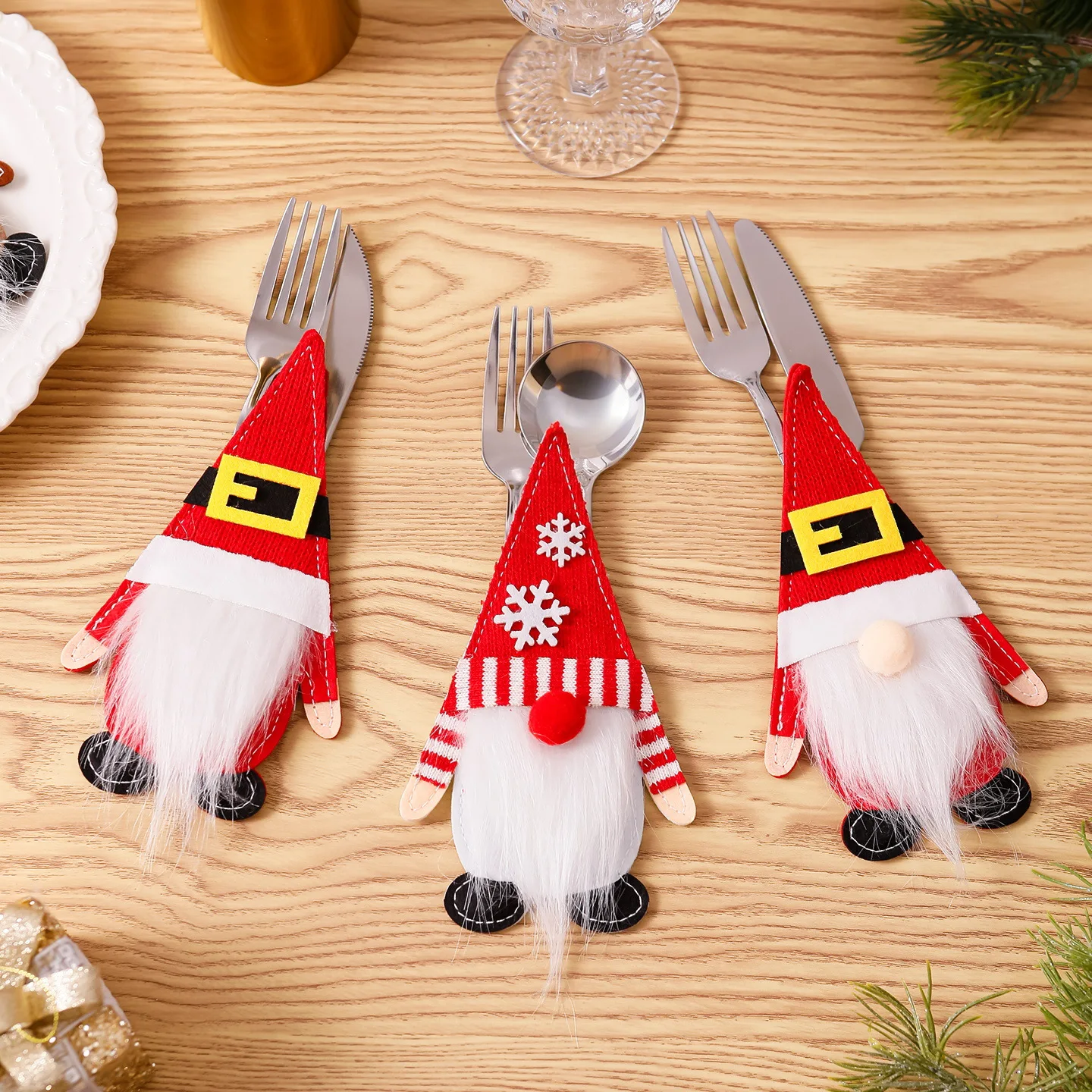 

2 Pcs Christmas Decorations Santa Claus Cutlery Set Beltless Doll Home Dining Table Decoration Table Dinning Decors