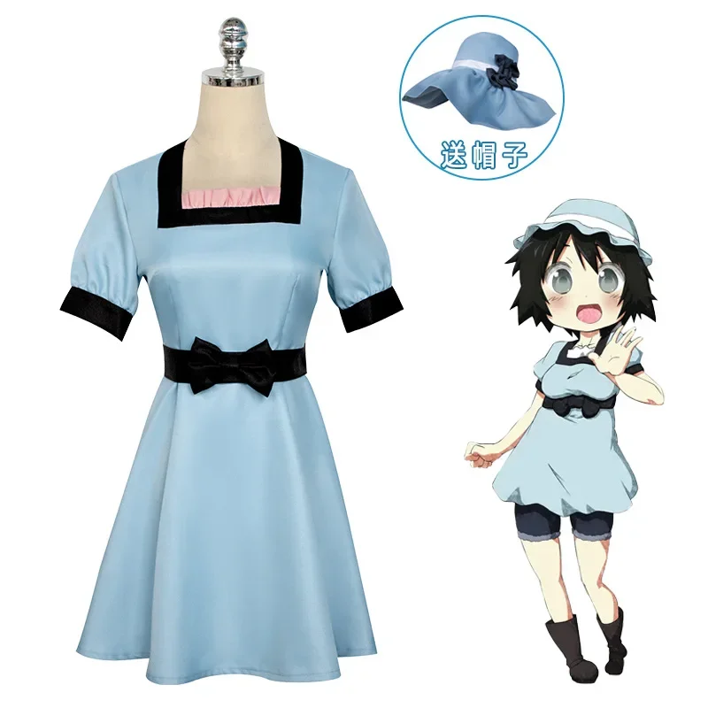 Anime Steins Gate Shiina Mayuri Cosplay Costume Blue Dress with Hat Party Role Play Dresses Halloween Party Clothes