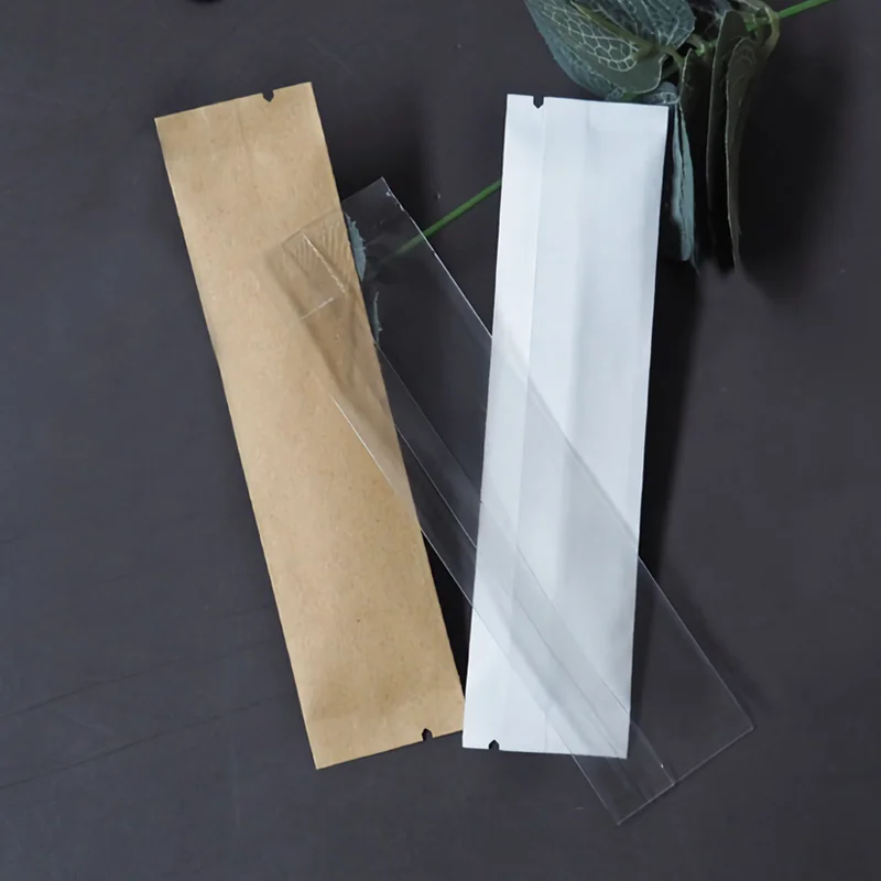 Small Kraft Paper Open Top Packaging Bags Tear Notch Coffee Powder Liquid Heat Sealable Aluminum Mylar Flat Pouches Lap Seal Bag