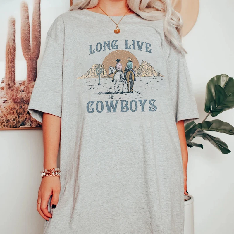 Camisetas estampadas de Cowboys para mujer, camiseta Retro occidental, camiseta Vintage bohemia de manga corta para mujer, camisetas divertidas de Rodeo