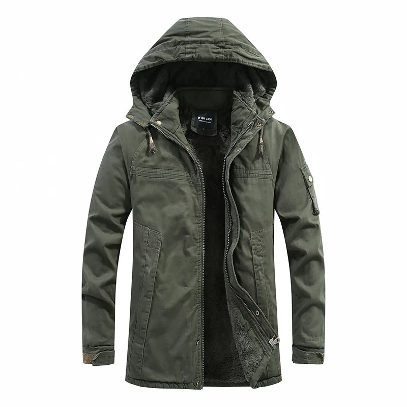 2019 Winter Mid-Long Washed Padded Jacket Men's Slim Cargo Casual Coat
