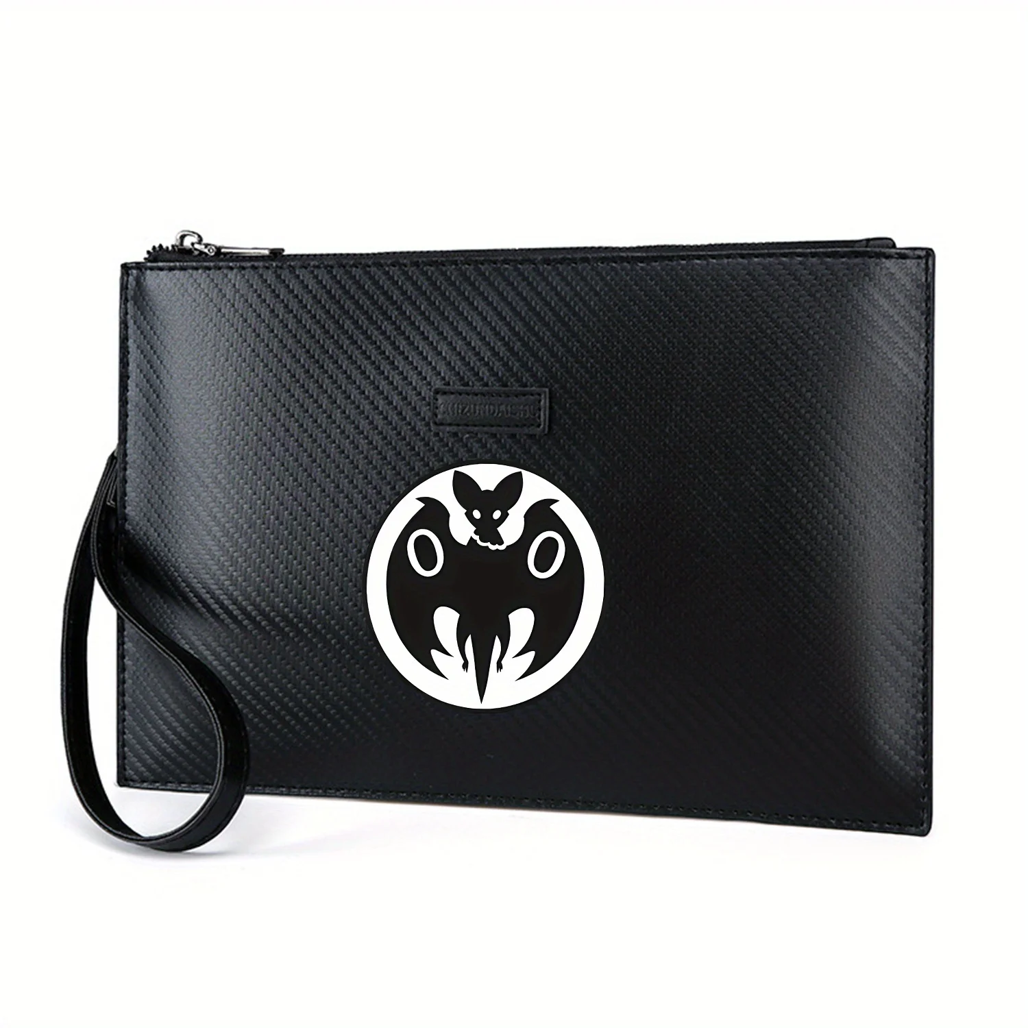 شعار أجنحة الخفافيش السوداء، حقيبة يد رجالية من البولي يوريثان مطبوعة أنيقة على شكل دائرة بيضاء عصرية وعملية للحمل اليومي