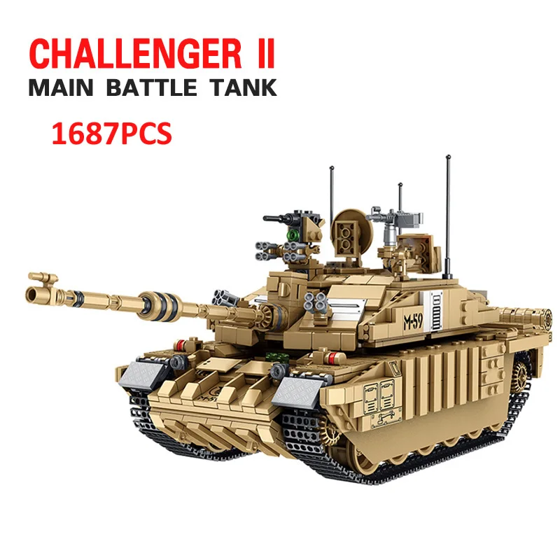 

1687Pcs Military Tanks UK Challenger II Main Battle Tank Building Blocks Model Soldier Bricks WW2 Army Toys Kids Children Gifts
